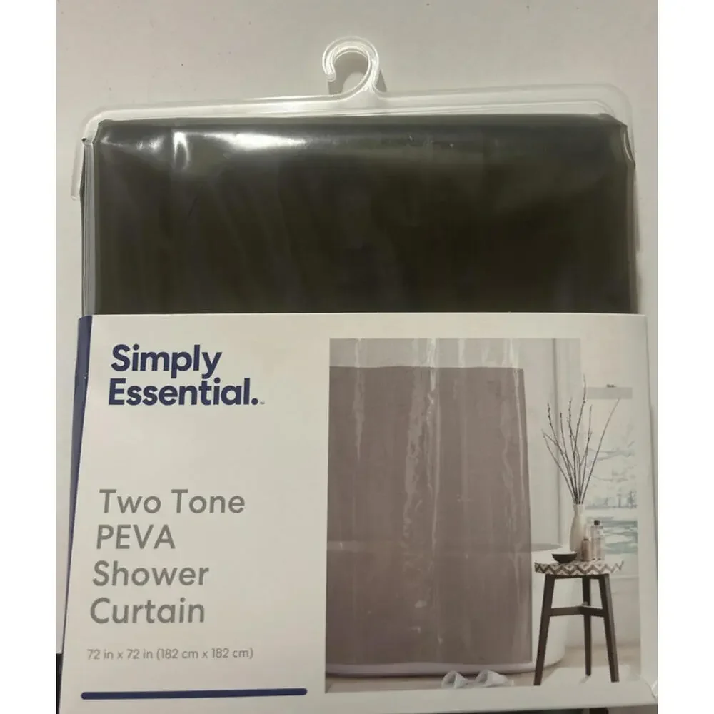 Simply Essential Two Tone PEVA Shower Curtain 72”x72” Clear/Grey Shower Bathroom